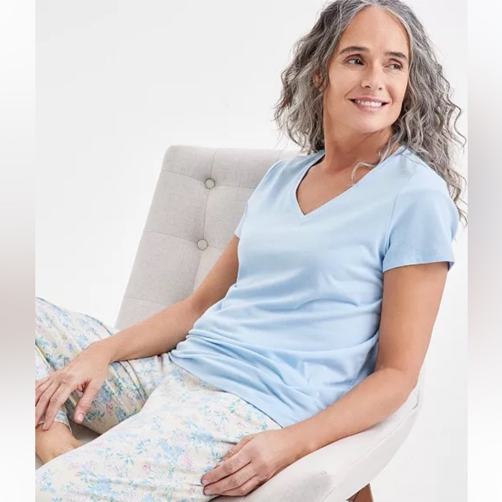 Charter Club V-Neck Short-Sleeve Sleepwear Top Light Blue Size L NWT